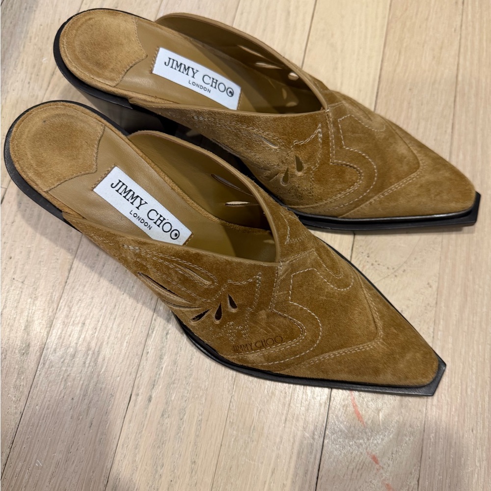 Jimmy Choo Suede Pointed Mule - Tan